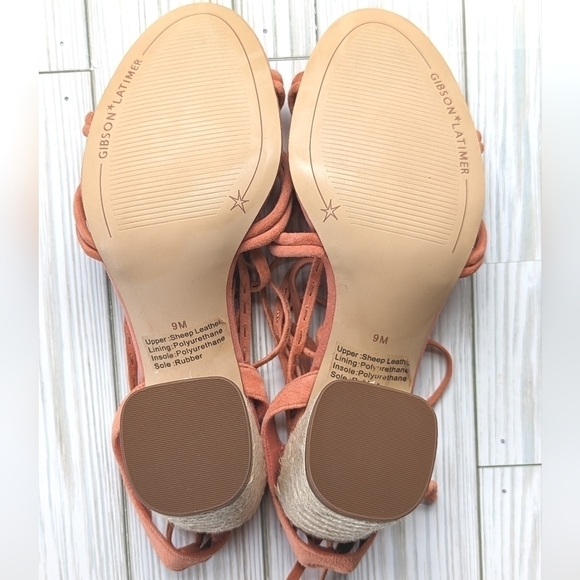 Gibson Latimer Leather and Rope Espadrille Strappy Heels in Coral Size 9 - Picture 8 of 10